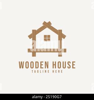 Wooden House Vector Logo Template. Wooden house vector logo design template. This is a modern, simple and clean logo design, wood specialist. Stock Vector