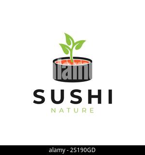 sushi leaf logo. Sushi combo with leaf logo design vector Stock Vector