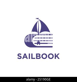 sailing book, library logo design inspiration Stock Vector