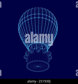 Computer-generated image of a hot air balloon with a blue design. The balloon is floating in the air, and the image has a cool, futuristic feel to it Stock Vector