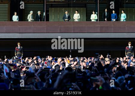 Japanese Emperor Naruhito (2nd from R) and Empress Masako (far R) pose ...