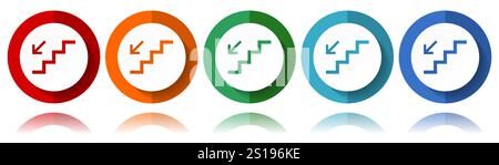 Staircase vector icons, flat icon set for logo design, webdesign and mobile applications, colorful web button collection in eps 10 Stock Vector