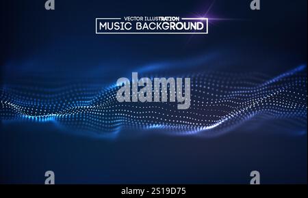 Music abstract background blue. Equalizer for music, showing sound waves with music waves, music background equalizer vector concept. Stock Vector