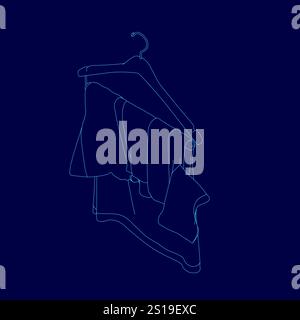 Blue background with a blue image of clothes hanging on a clothesline Stock Vector