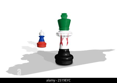 Chess made from flags of Russia with Syrian flag on a Syrian map Stock Photo