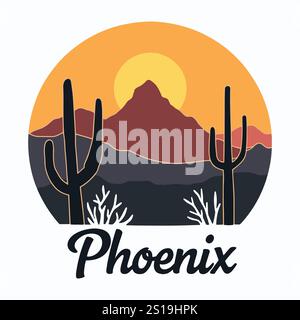 Silhouette of Camelback Mountain with Cacti Stock Vector