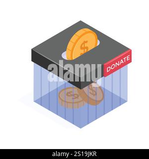 Donation box with coins and a secure shield icon Stock Vector