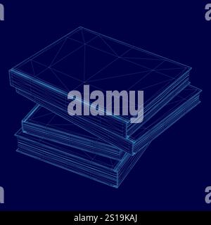 Stack of books is shown in a blue color. The books are stacked on top of each other, and the image has a 3D effect. The books are arranged in a way th Stock Vector