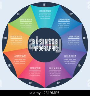 Circle Infographic design 9 options business information template Stock Vector