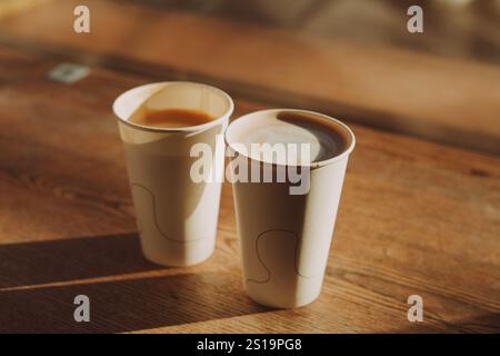 2 cups of coffee to go Stock Photo
