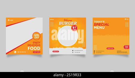 Food Menu Banner Template, Social Media Post Template Stock Vector