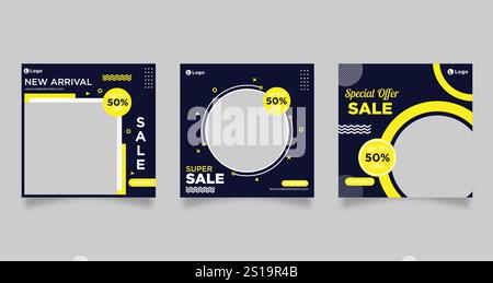 Editable set of Instagram post design. social media post template for SUPER SALE. Big sale promotion social media Instagram post. promo sale offer vec Stock Vector