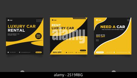 Rent car for social media banner post template Stock Vector