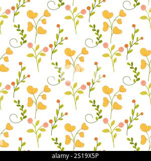Floral seamless pattern, simple plants. on white background. Stock Vector