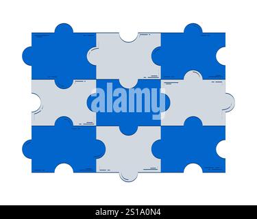 Interlocking puzzle pieces 2D doodle object Stock Vector