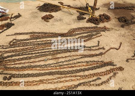 Old metal Rusty chains Macro shot Stock Photo
