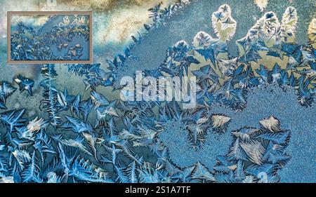 Ice Crystals on Window with inset Stock Photo