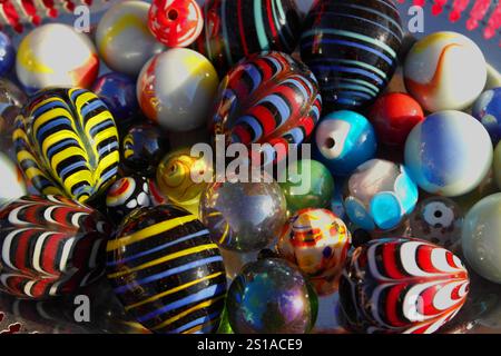 Background with various multicolored marbles Stock Photo