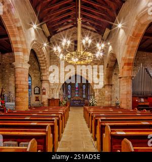 Interior view of the Parish Church of St Mary the Virgin Church on the Holy Island of Lindisfarne in Northumberland Stock Photo