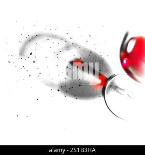 Red wine in stemmed wine glass on kitchen cupboard counter. Stock Photo