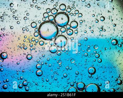 Colorful background with air bubbles dispersed in liquid. Abstract, laboratory motif. Stock Photo