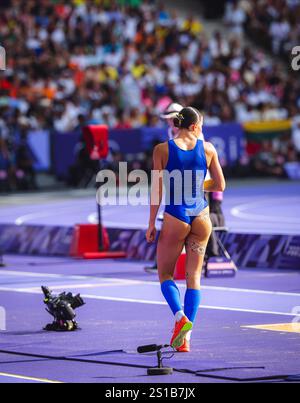 Maryna BEKH-ROMANCHUK participating in the Triple Jump at the Paris 2024 Olympic Games. Stock Photo