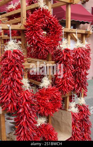 Dried red chili peppers from Santa Fe New Mexico Stock Photo