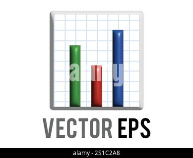 The 3D business presentation summary finance report bar chart icon showing three different colored vertical rectangles Stock Vector