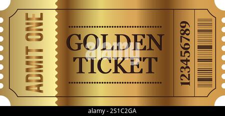 Golden ticket for one person. Stock Vector