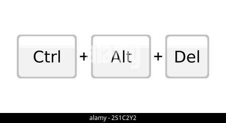 Computer keyboard hotkey combination. System key shortcut for restart or reset - Control Alt Delete. Stock Vector