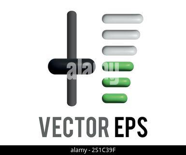 The isolated 3D isolated black level slider controller grey sound, audio and music mixing console icon with scale markings Stock Vector