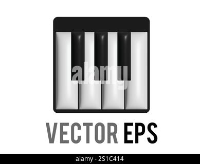 The isolated 3D small section of classic music keyboard icon, showing white, black keys Stock Vector