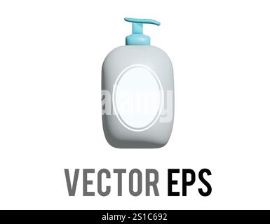 The 3D baby blue bottle of skin lotion icon for moisturizer, sunscreen, sunblock, used for other hygienic liquids, including shampoo and body wash Stock Vector