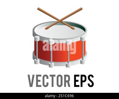 The isolated gradient red drum with drumsticks icon, a percussion instrument which is likely to be displayed as a snare drum. Stock Vector