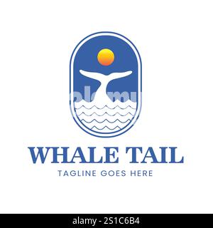 Whale Tail Logo Vector Illustration Simple Vintage Design Whale Tail Icon Badge with Waves Stock Vector