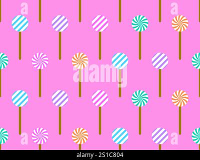 Lollipop seamless pattern. Striped round lollipop in minimalist style. Holiday design with lollipops for wrappers, covers, banners and posters. Vector Stock Vector