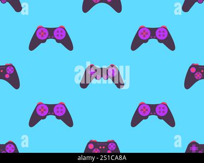 Joystick seamless pattern. Game controller for video games. Gamepad for retro game console in 80s - 90s style. Design for wallpapers, wrappers, covers Stock Vector