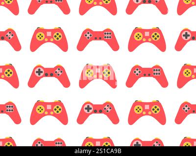 Joystick seamless pattern. Game controller for video games. Gamepad for retro game console in 80s - 90s style. Design for wallpapers, wrappers, covers Stock Vector