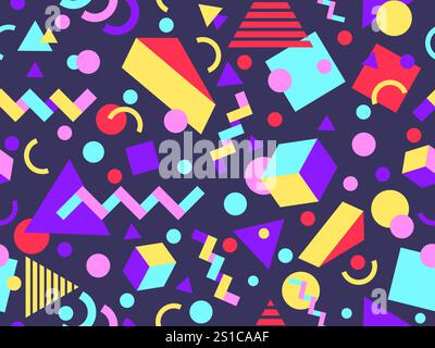 Geometric seamless pattern with memphis elements in 80s style. Colorful geometric pattern. Design of promotional products, wrapping paper and printing Stock Vector