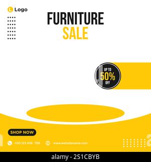 Furniture sale for social media post and web banner template, Editable social media post template, furniture sale promotion social media banner templa Stock Vector