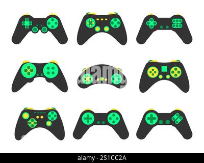 Gamepad icon set isolated on white background. Joystick, game controller for video games. Gamepad for retro game console in 80s - 90s style. Design fo Stock Vector