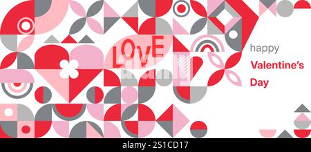 Geometric Love Valentines Day Bauhaus Style Banner Stock Vector