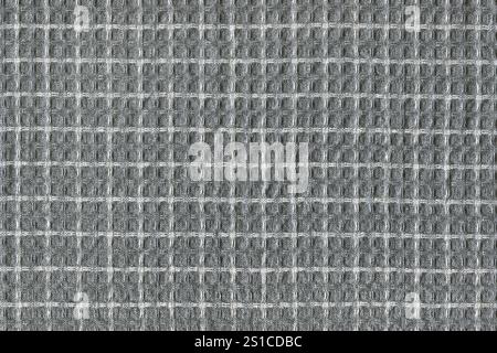 Grey White Natural Organic Cotton Large Honeycomb Waffle Weave Towel Fabric Texture Pattern Detail, Large Detailed Horizontal Textured Background Stock Photo