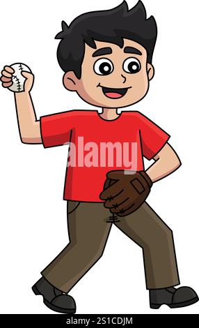 Baseball Kids Playing Catch Ball Cartoon Clipart Stock Vector