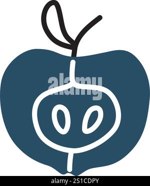 Apple half doodle icon hand drawn in a modern minimalistic style Stock Vector