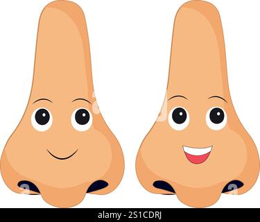 Human nose kawaii happy characters. Sense organ. Nose Healthy organ of smell. Vector illustration isolated on white background in hand drawn style. Stock Vector