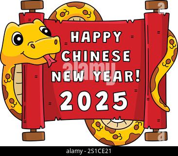 Year of the Snake Holding a Scroll Colored Cartoon Stock Vector Image ...