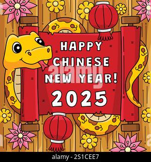 Year of the Snake Holding a Scroll Cartoon Clipart Stock Vector Image ...