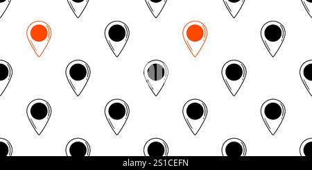 Seamless pattern of black and red location pins on white background. Hand-drawn doodle style. Map navigation concept for design and print Stock Vector