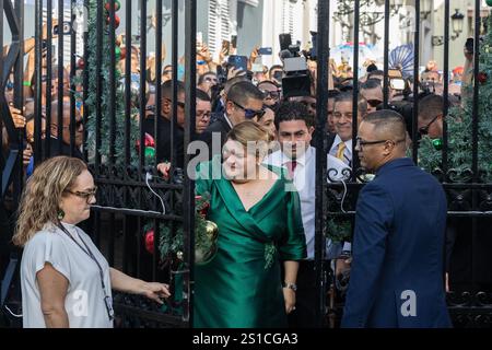 San Juan, USA. 02nd Jan, 2025. Governor Jenniffer González Colón opens the gates of the Governor's Palace for the first time after her swearing-in ceremony in San Juan, Puerto Rico on Jan. 2, 2025. (Carlos Berríos Polanco/Sipa USA) Credit: Sipa USA/Alamy Live News Stock Photo